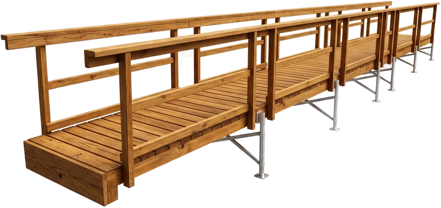Longue rampe d’accès en bois traité